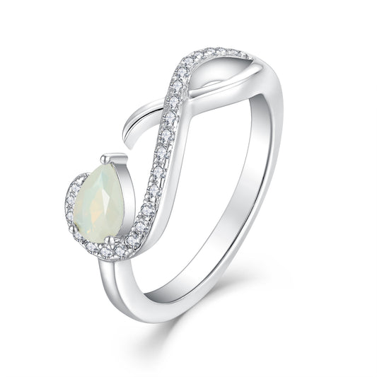 Shelby: Rhodium-plated .925 Sterling Opal Teardrop Infinity Ring