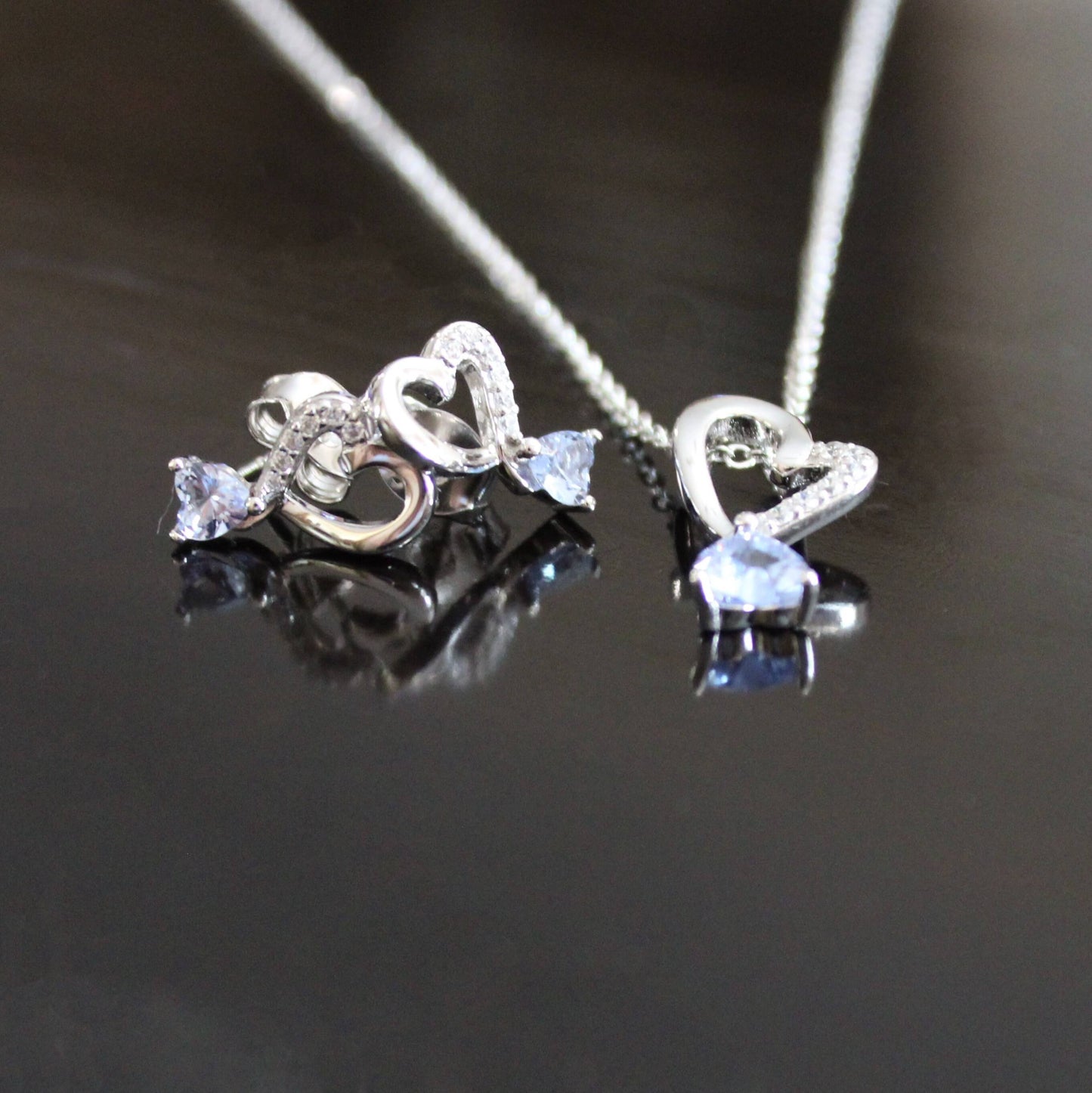 Amy: Rhodium plated .925 Sterling lab-created Light Amethyst Heart Necklace
