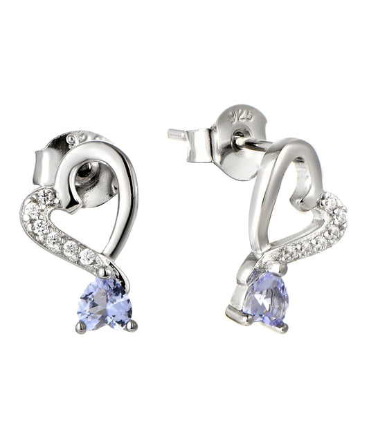 Amy: Rhodium-plated .925 Sterling lab-created Light Amethyst Heart Earrings