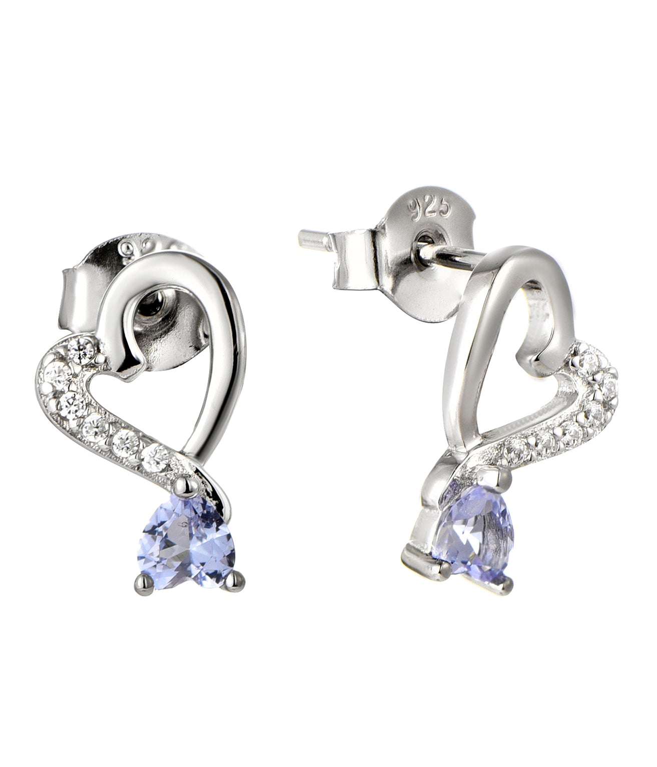 Amy: Rhodium plated .925 Sterling lab-created Light Amethyst Heart Necklace