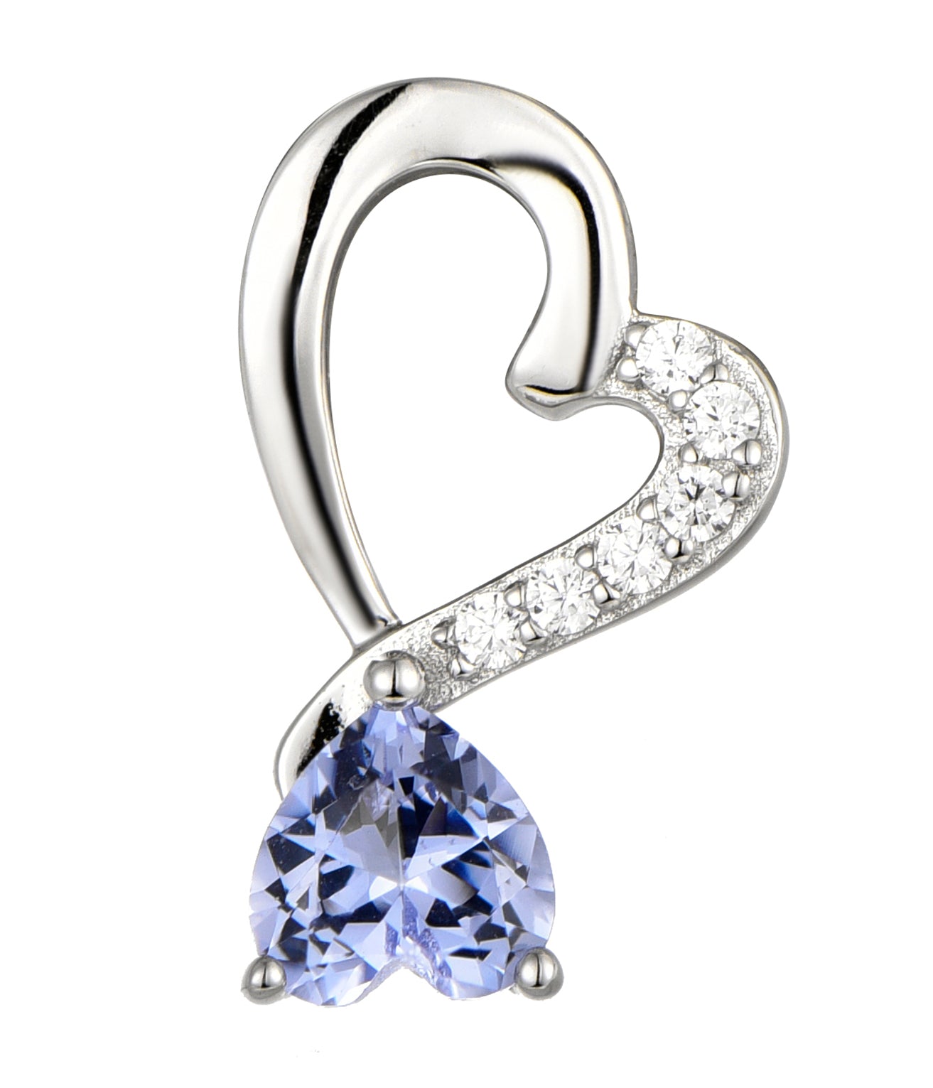 Amy: Rhodium plated .925 Sterling lab-created Light Amethyst Heart Necklace