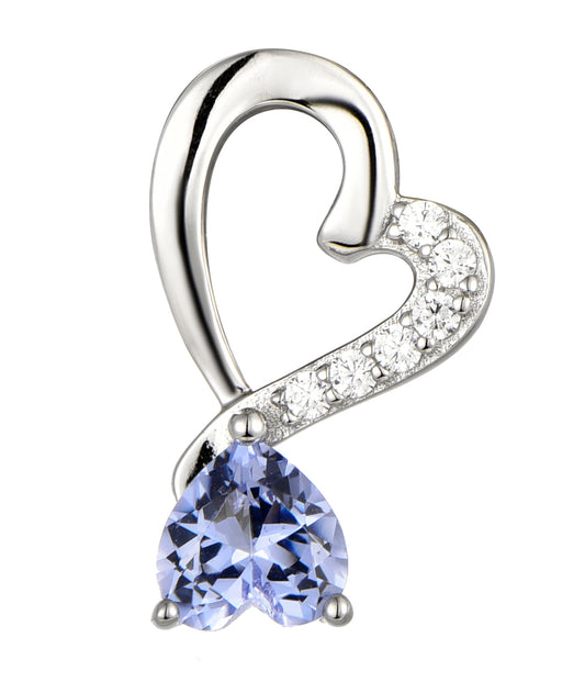 Amy: Rhodium plated .925 Sterling lab-created Light Amethyst Heart Necklace