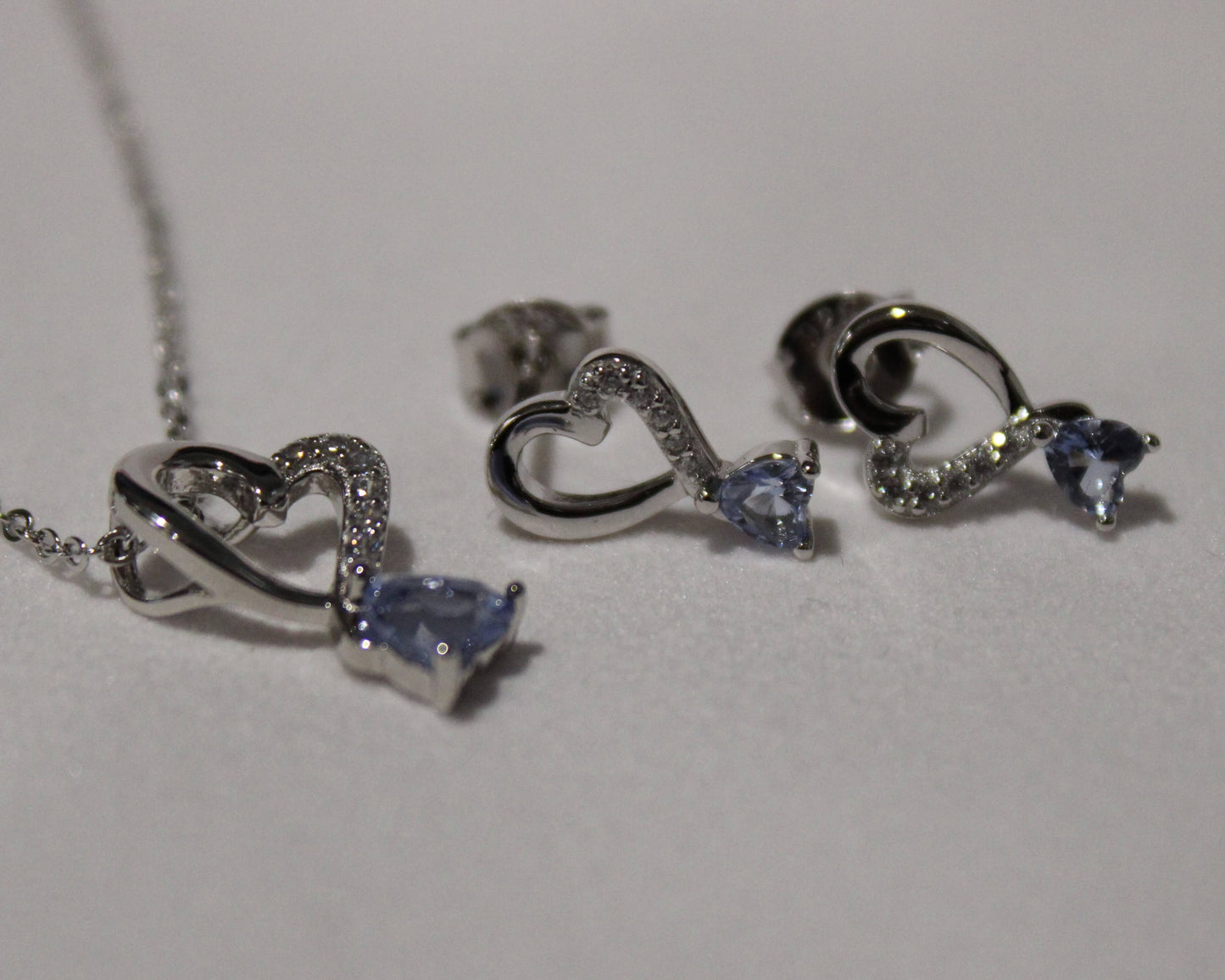 Amy: Rhodium plated .925 Sterling lab-created Light Amethyst Heart Necklace