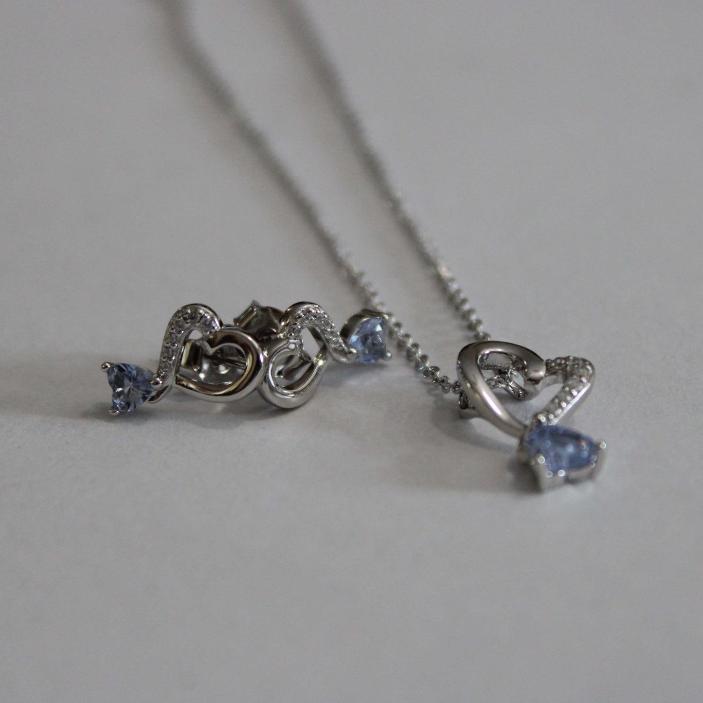 Amy: Rhodium-plated .925 Sterling lab-created Light Amethyst Heart Earrings