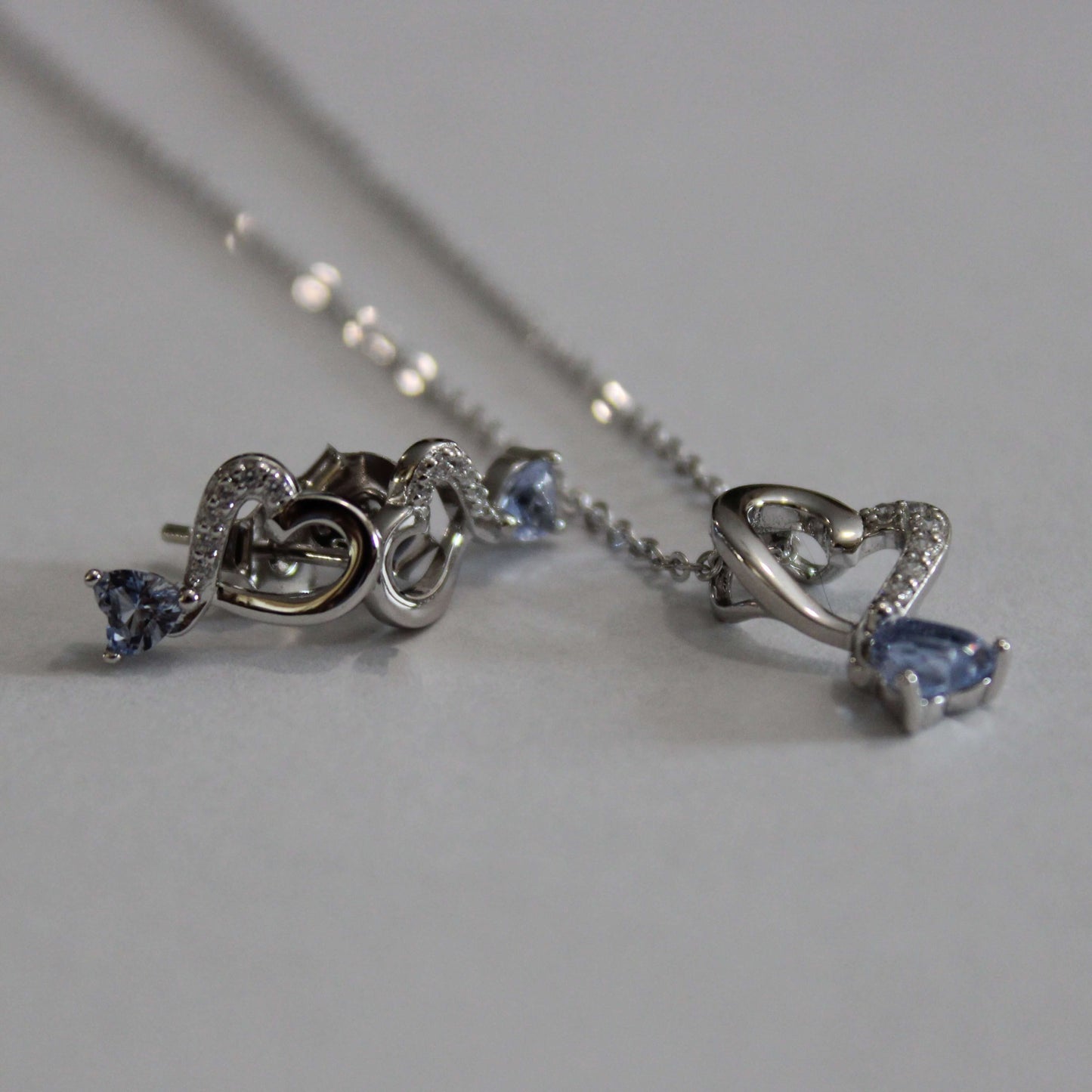 Amy: Rhodium plated .925 Sterling lab-created Light Amethyst Heart Necklace