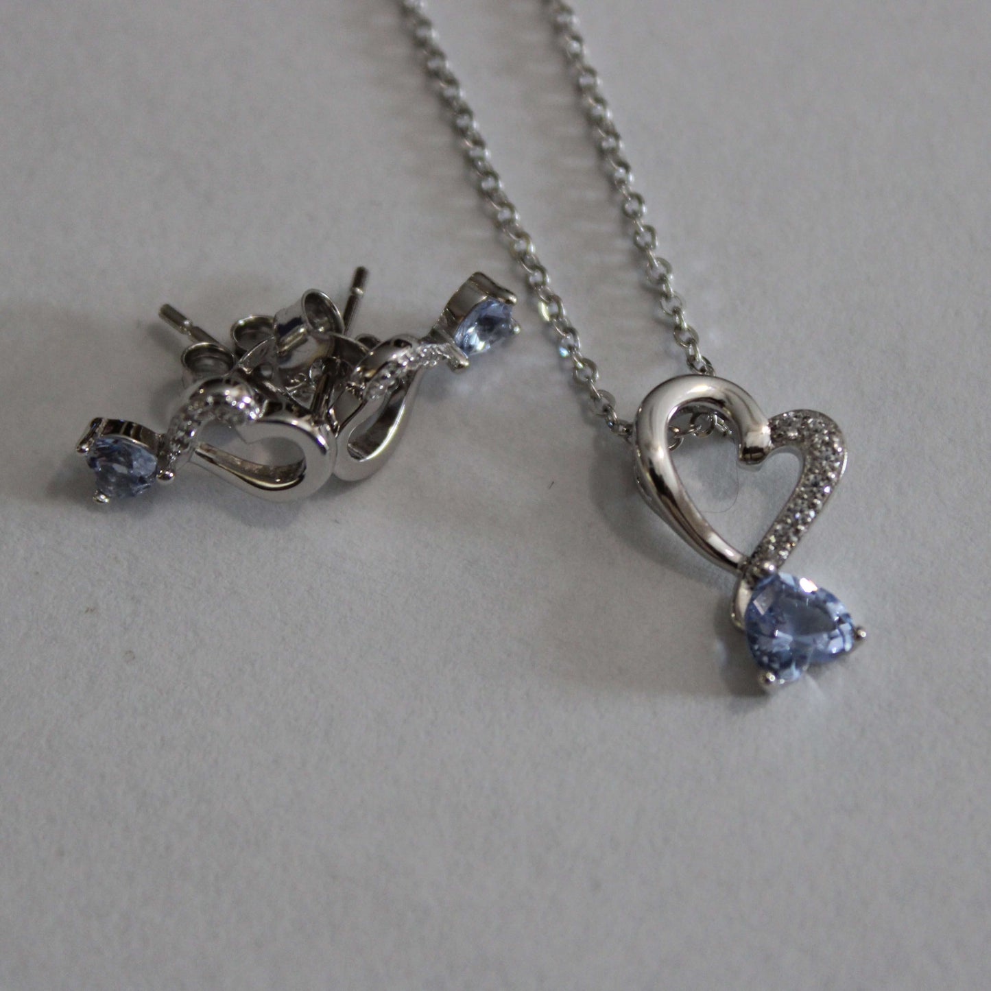 Amy: Rhodium plated .925 Sterling lab-created Light Amethyst Heart Necklace