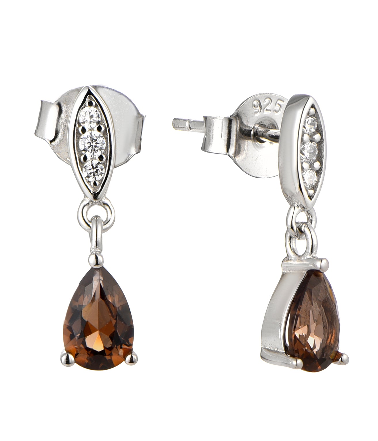 Tatiana: Rhodium-plated .925 Sterling lab-created Smoky Quartz Teardrop Necklace