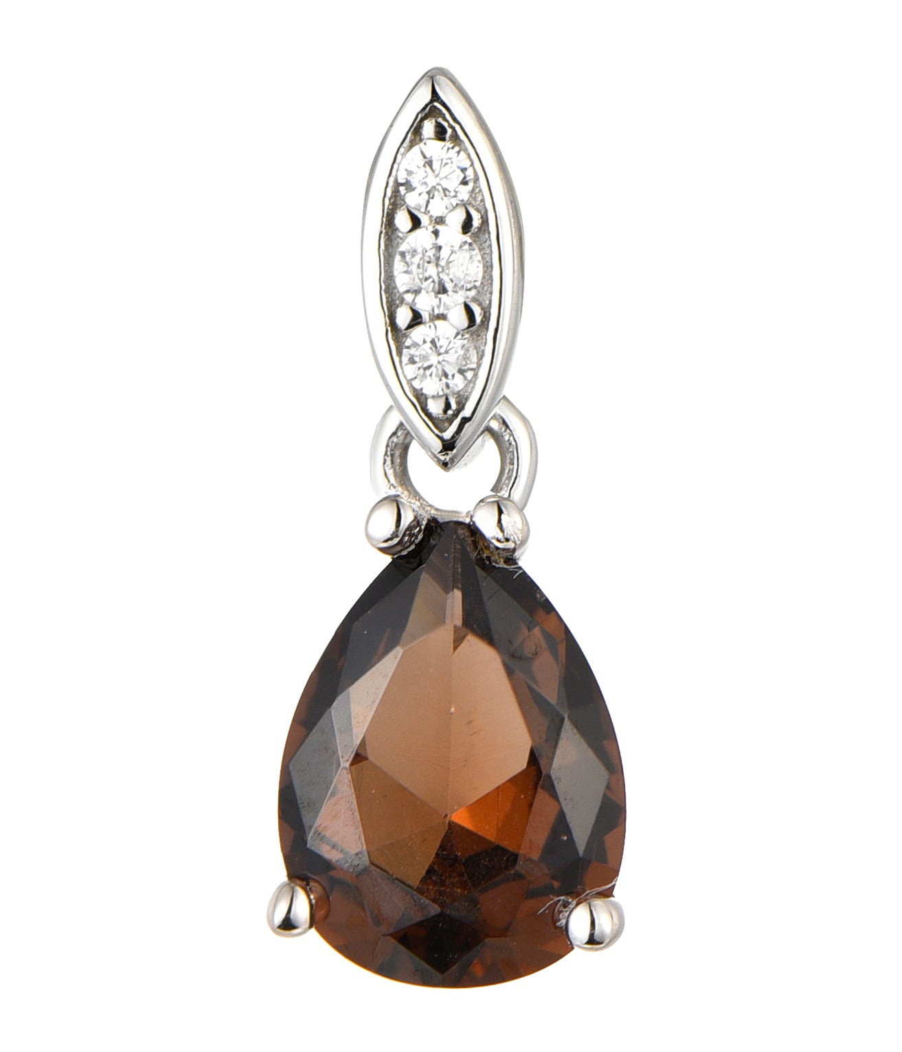 Tatiana: Rhodium-plated .925 Sterling lab-created Smoky Quartz Teardrop Necklace