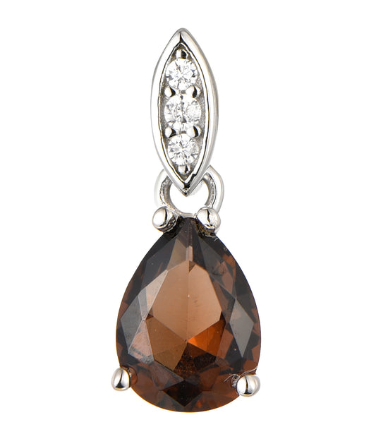 Tatiana: Rhodium-plated .925 Sterling lab-created Smoky Quartz Teardrop Necklace
