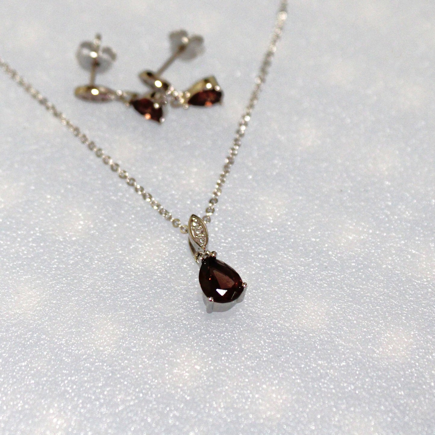 Tatiana: Rhodium-plated .925 Sterling lab-created Smoky Quartz Teardrop Necklace