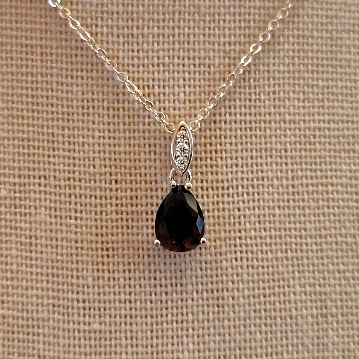 Tatiana: Rhodium-plated .925 Sterling lab-created Smoky Quartz Teardrop Necklace