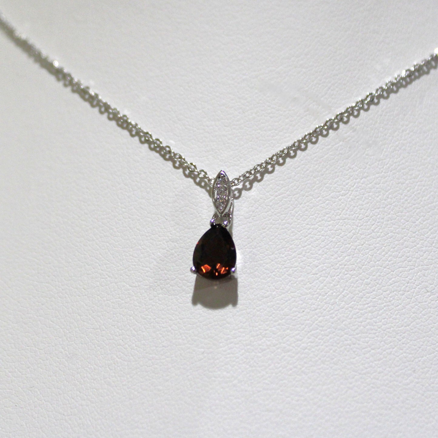 Tatiana: Rhodium-plated .925 Sterling lab-created Smoky Quartz Teardrop Necklace