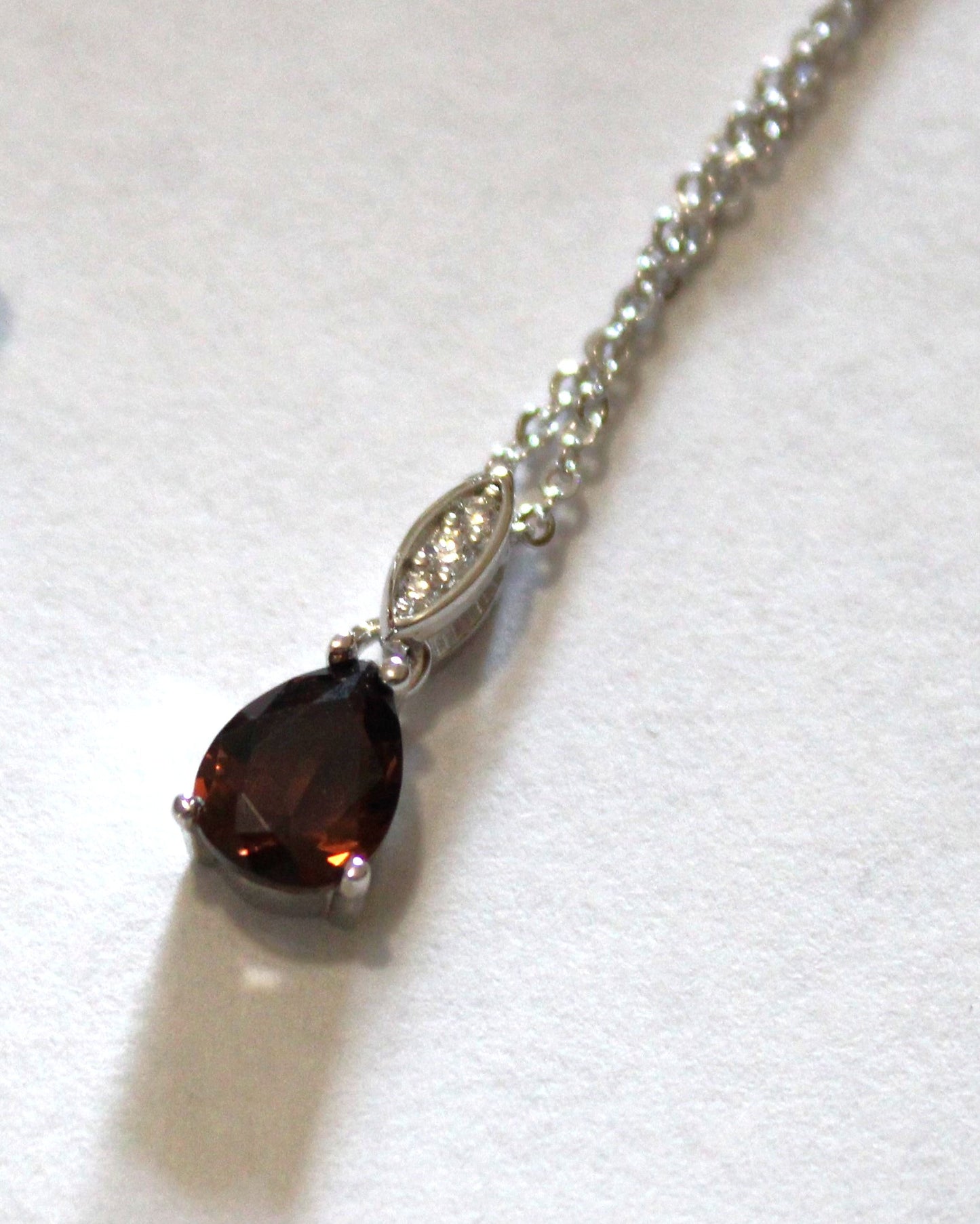 Tatiana: Rhodium-plated .925 Sterling lab-created Smoky Quartz Teardrop Necklace