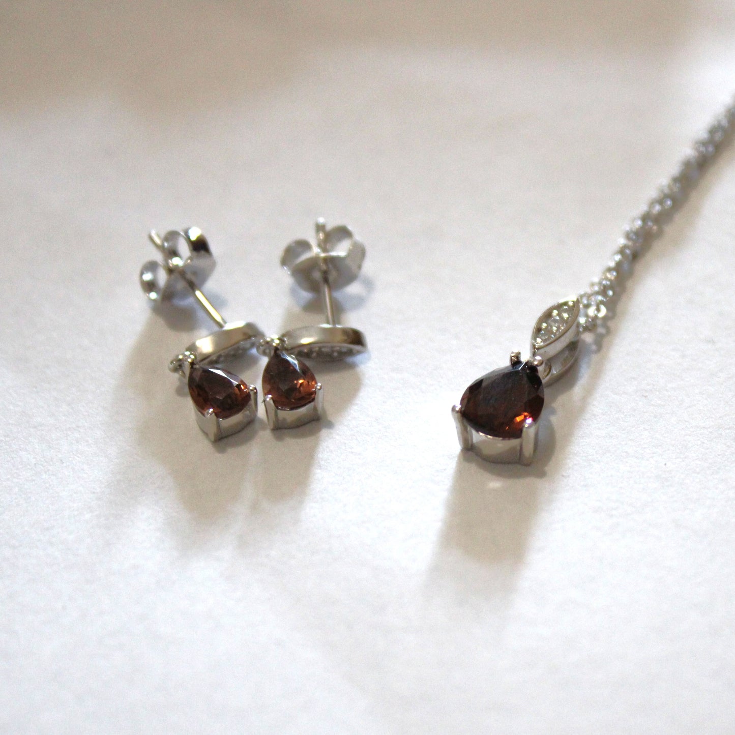 Tatiana: Rhodium-plated .925 Sterling lab-created Smoky Quartz Teardrop Necklace