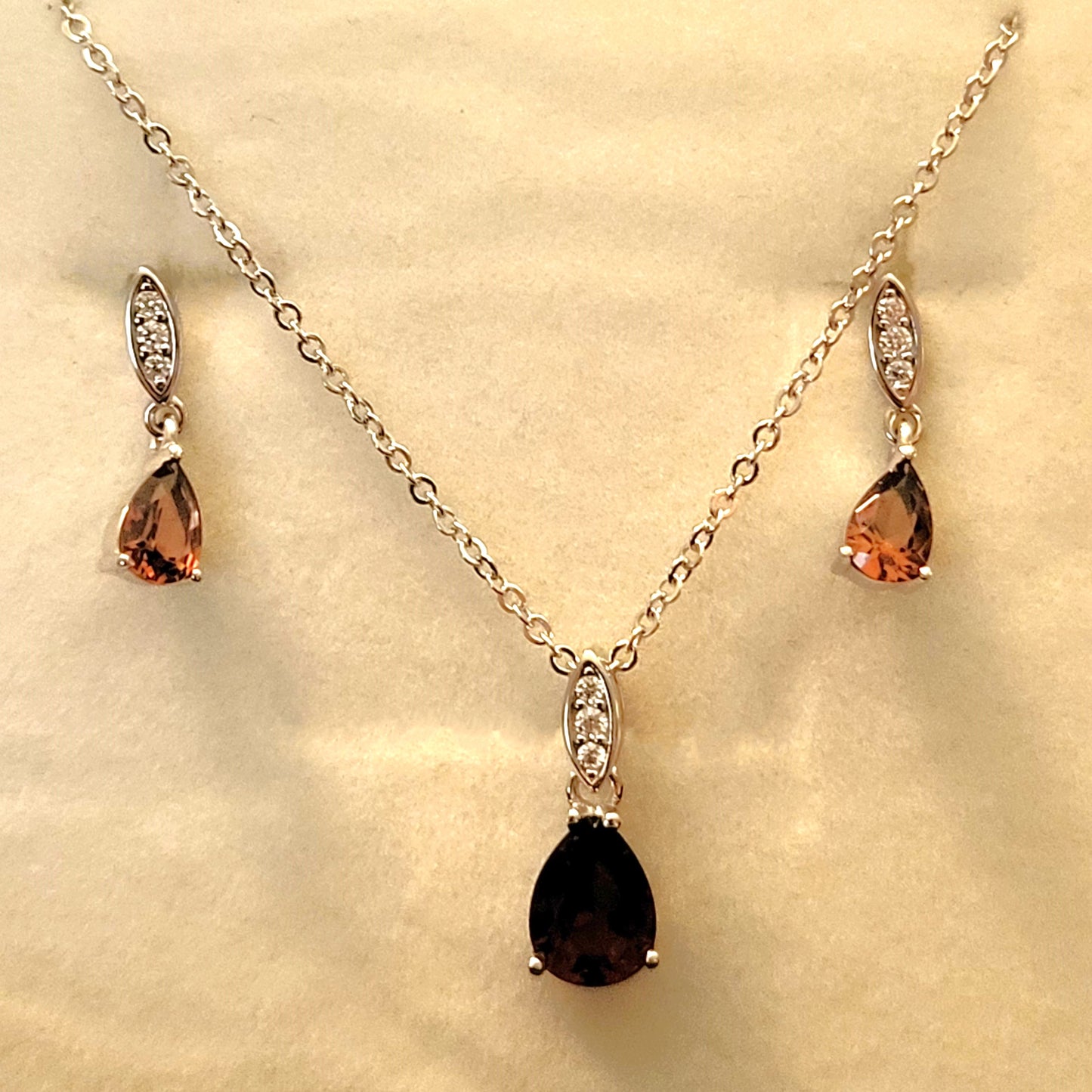 Tatiana: Rhodium-plated .925 Sterling lab-created Smoky Quartz Teardrop Necklace