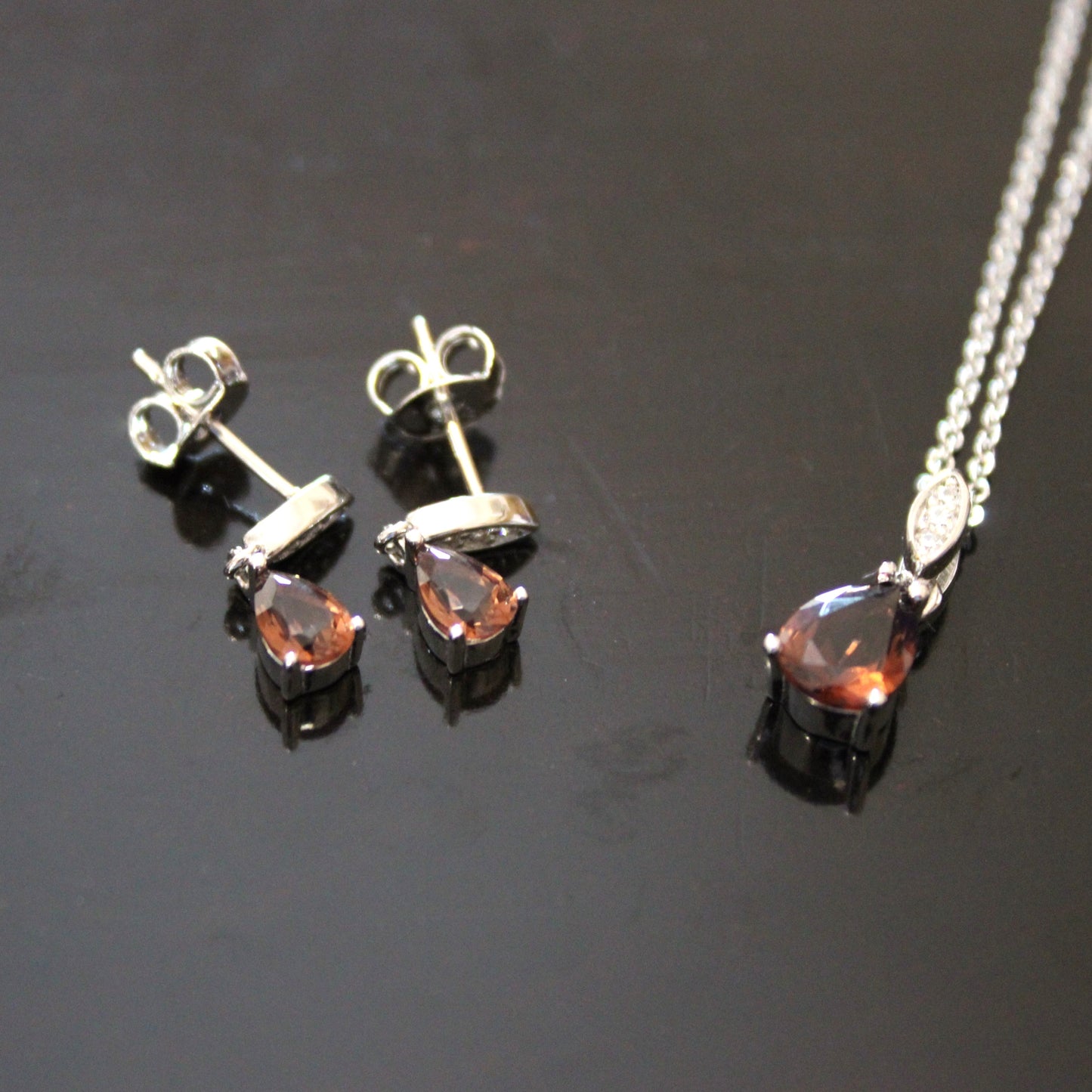 Tatiana: Rhodium-plated .925 Sterling lab-created Smoky Quartz Teardrop Necklace