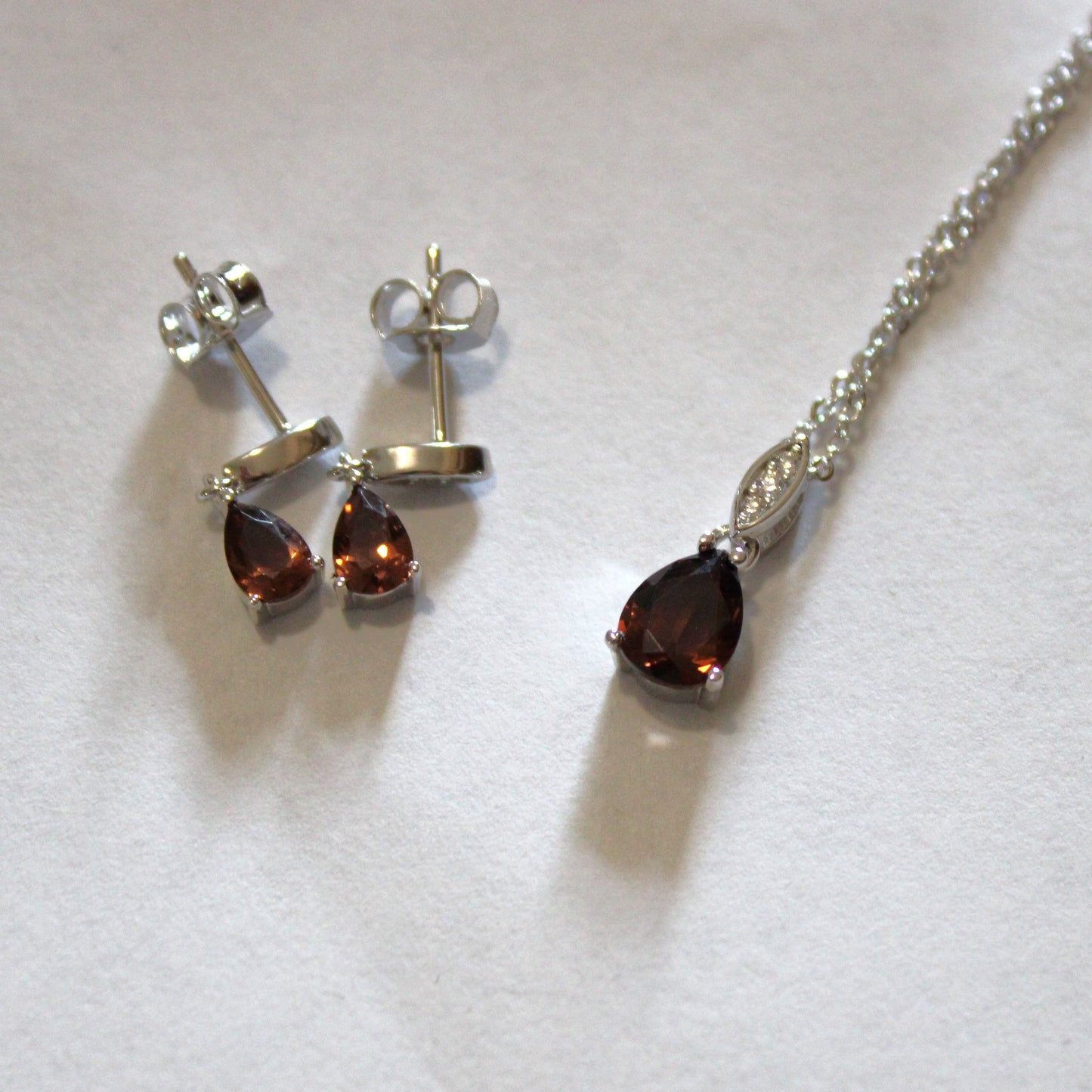 Tatiana: Rhodium-plated .925 Sterling lab-created Smoky Quartz Teardrop Necklace