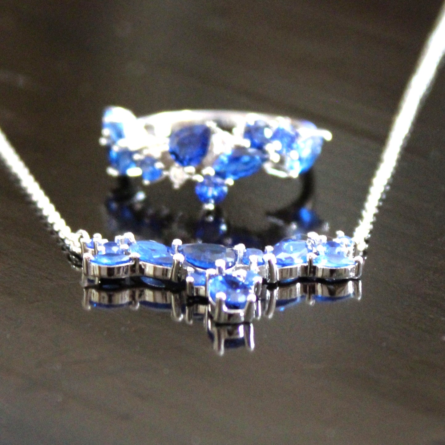 Skylar: Rhodium-plated .925 Sterling lab-created Sapphire Cluster Necklace