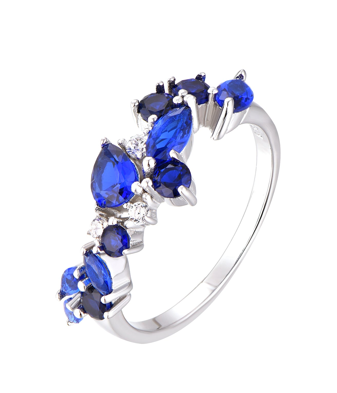 Skylar: Rhodium-plated .925 Sterling lab-created Sapphire Cluster Necklace