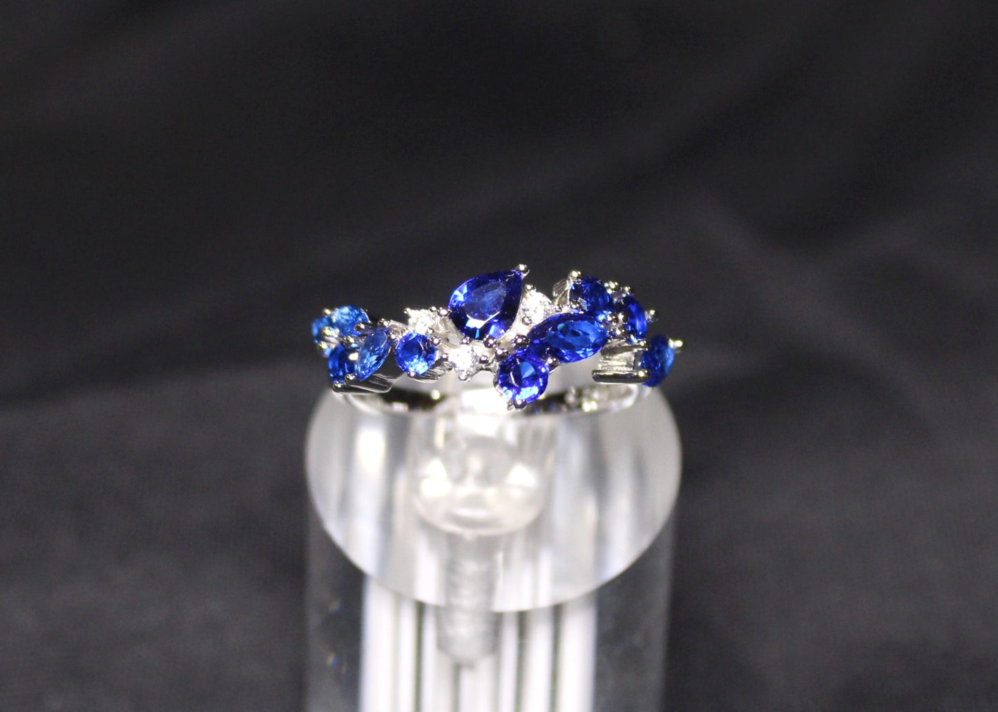 Skylar: Rhodium-plated .925 Sterling lab-created Sapphire Cluster Necklace