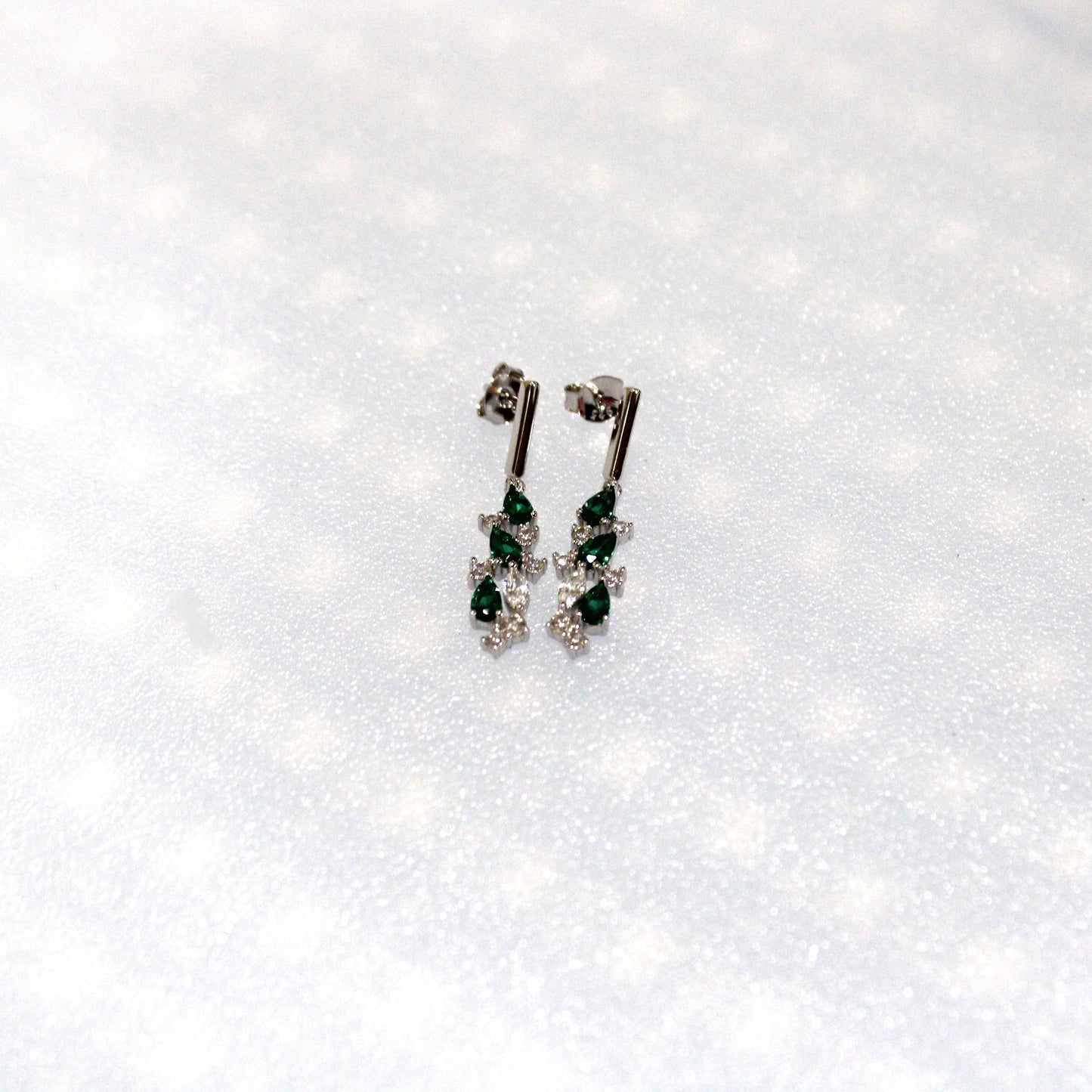 Wendy: Rhodium-plated .925 Sterling Emerald and Diamond Earrings