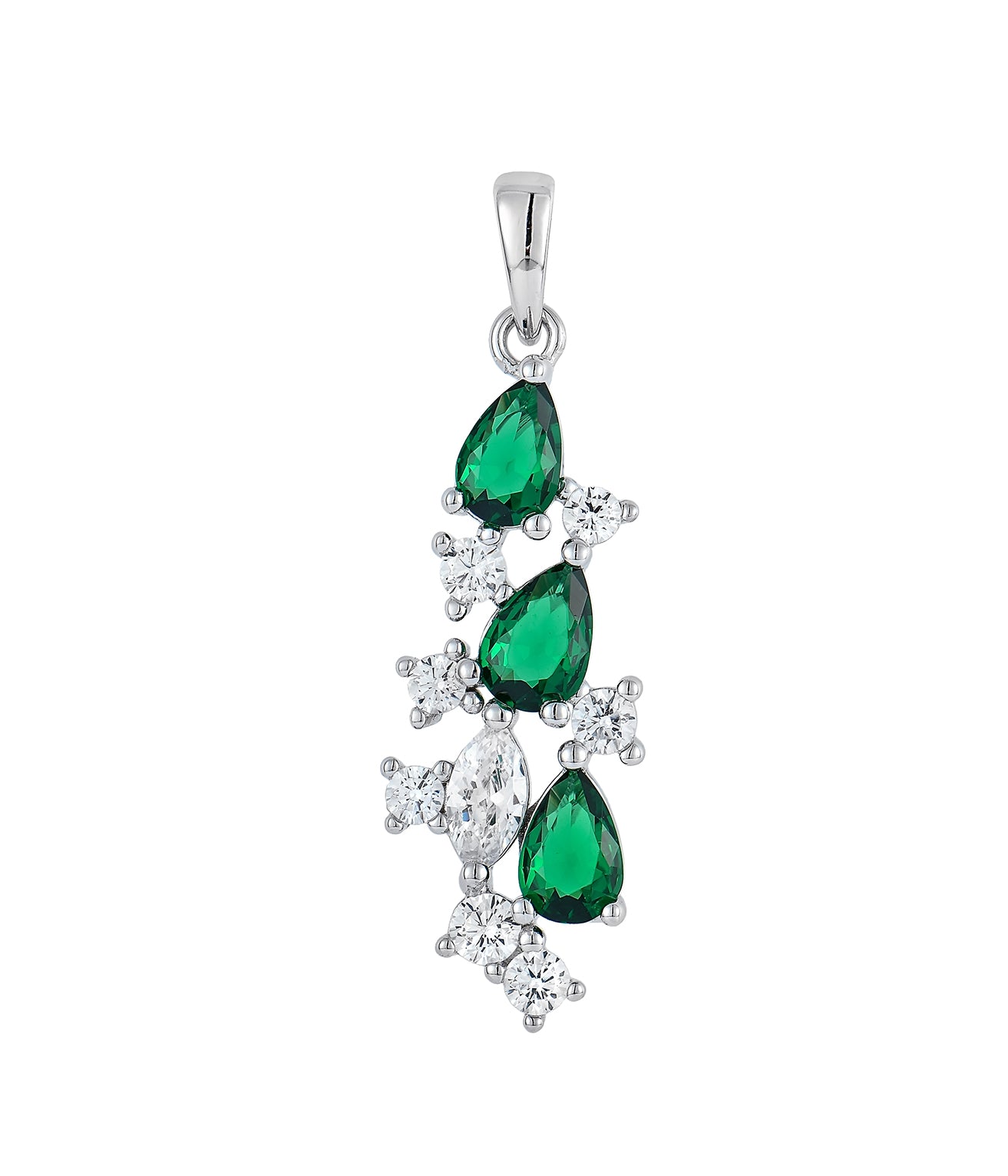 Wendy: Rhodium-plated .925 Sterling Emerald and Diamond Necklace