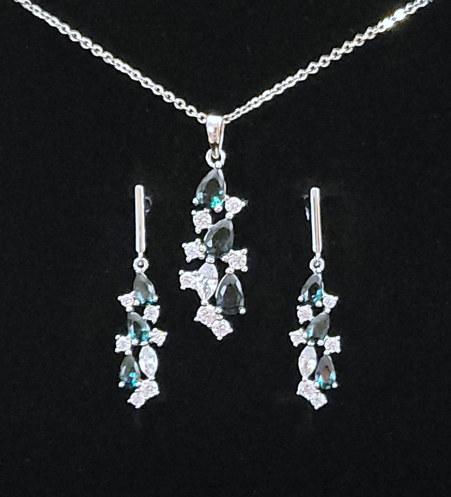 Wendy: Rhodium-plated .925 Sterling Emerald and Diamond Earrings