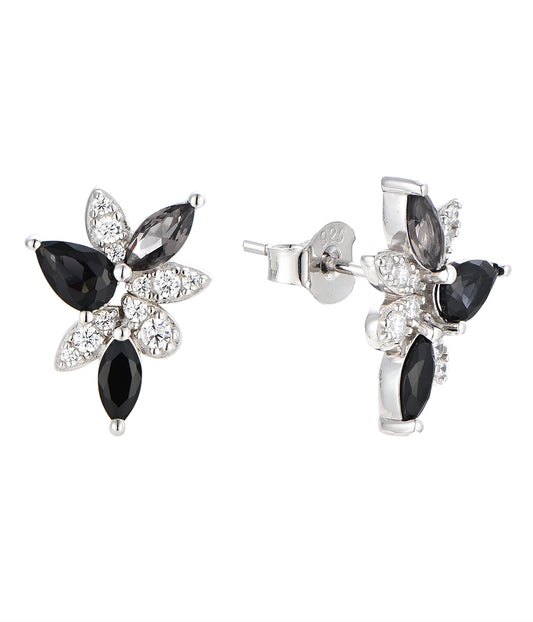 Sadie: Rhodium-plated .925 Sterling lab-created Sapphire and Smoky Quartz Earrings