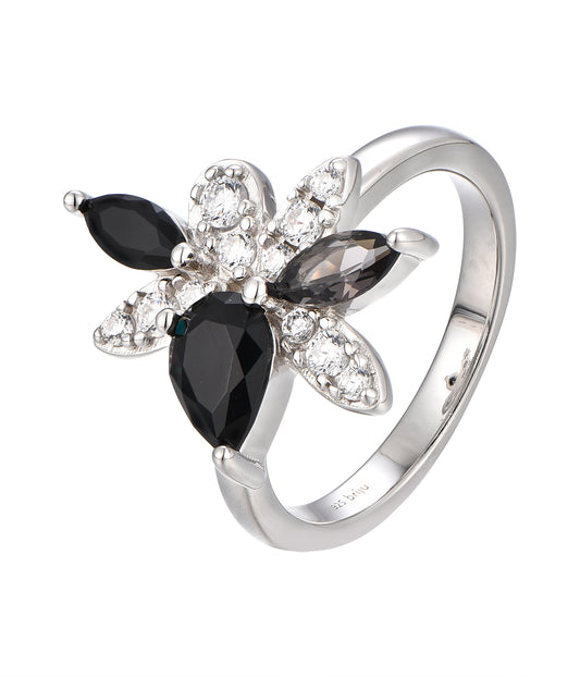 Sadie: Rhodium-plated .925 Sterling lab-created Sapphire and Smoky Quartz Ring