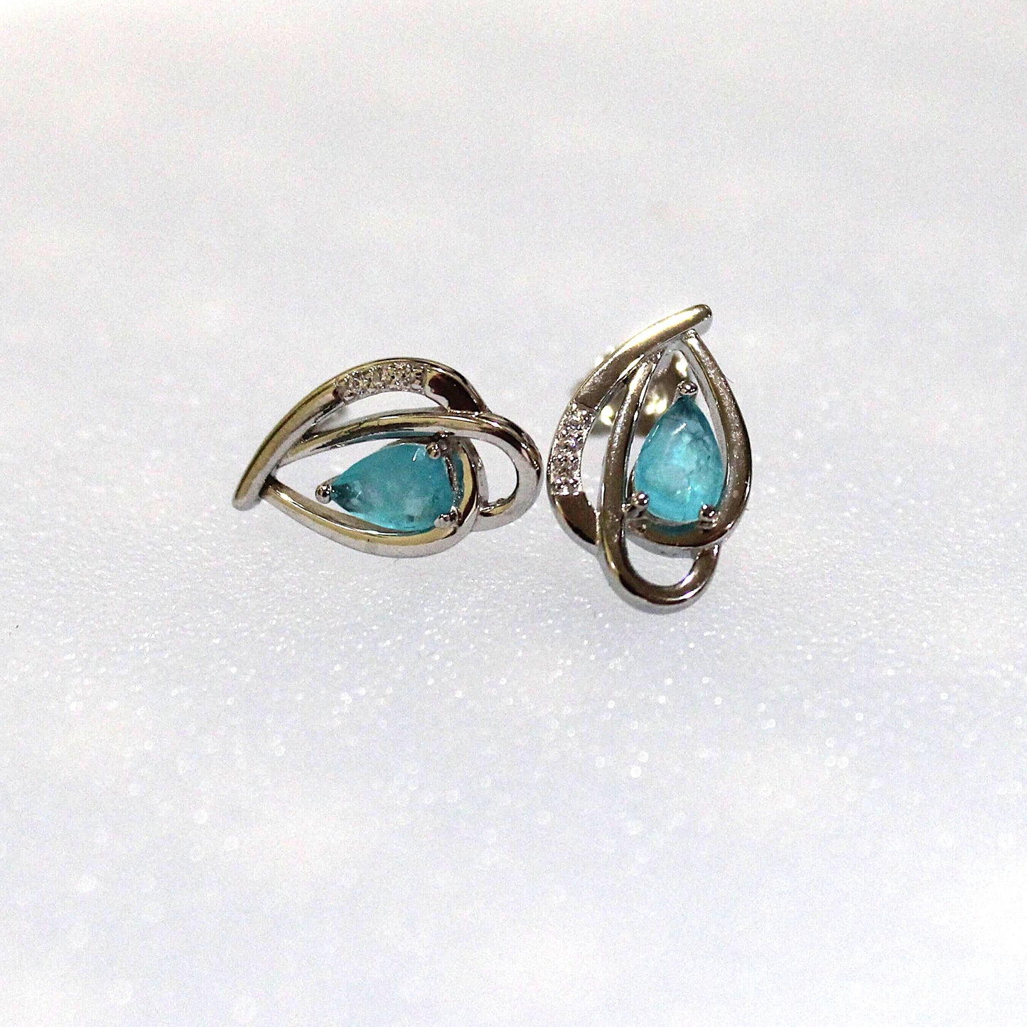 Dana: Rhodium-plated .925 Sterling Aquamarine Teardrop Earrings