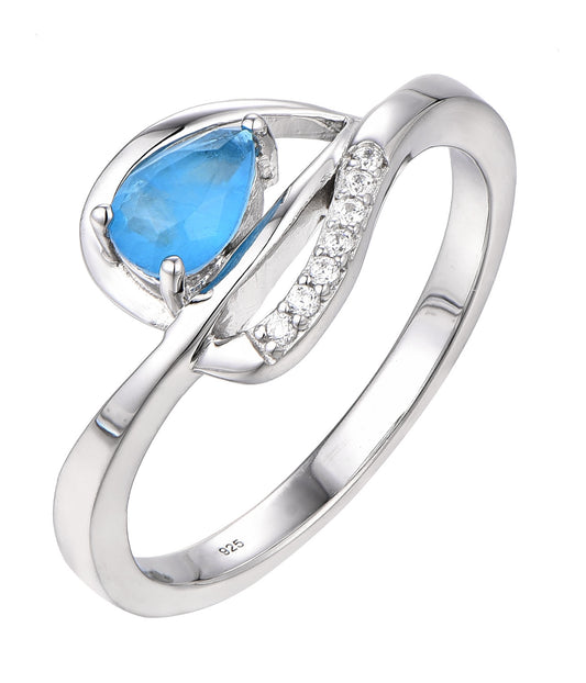 Dana: Rhodium-plated .925 Sterling Aquamarine Teardrop Ring
