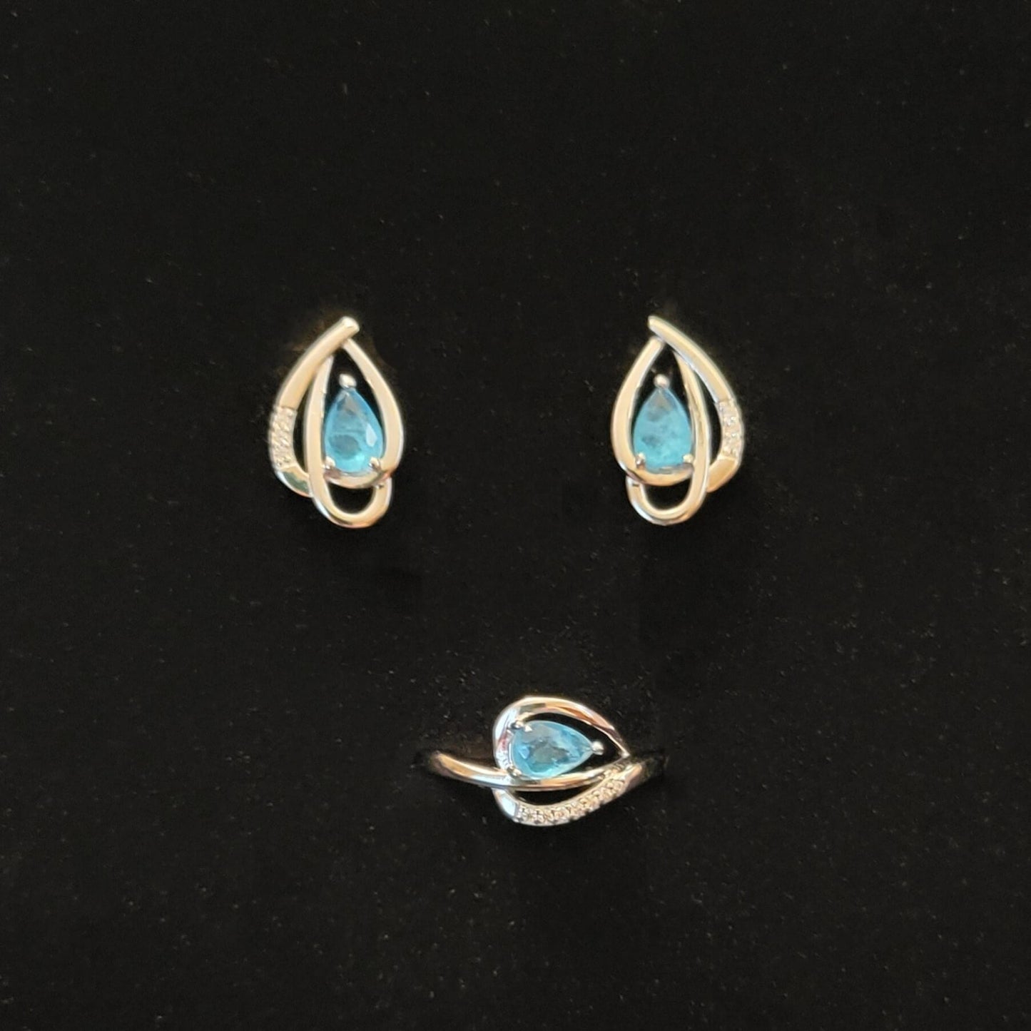 Dana: Rhodium-plated .925 Sterling Aquamarine Teardrop Earrings