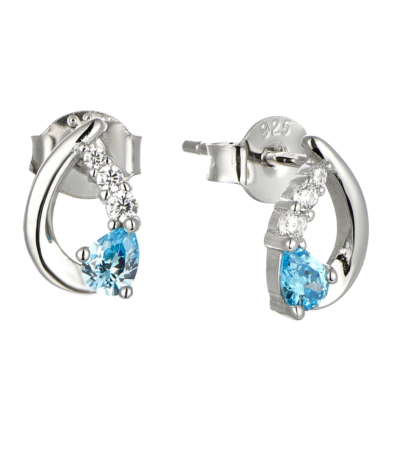 Nora: Rhodium-plated .925 Sterling Aquamarine Teardrop Earrings
