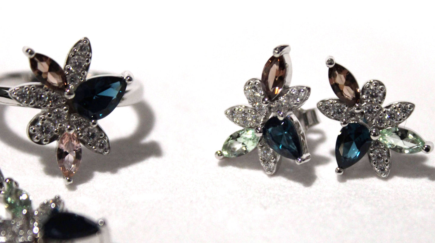 Maxine: Rhodium-plated .925 Sterling Sapphire, Smoky Quartz and Tourmaline Necklace