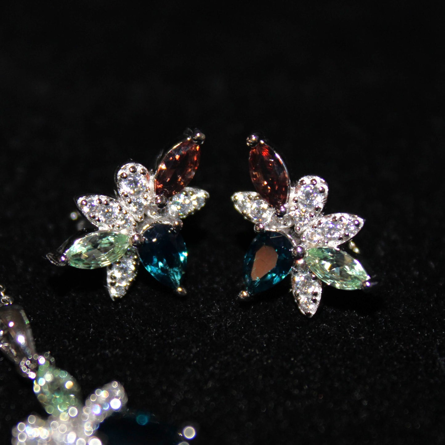 Maxine: Rhodium-plated .925 Sterling Sapphire, Smoky Quartz and Tourmaline Necklace