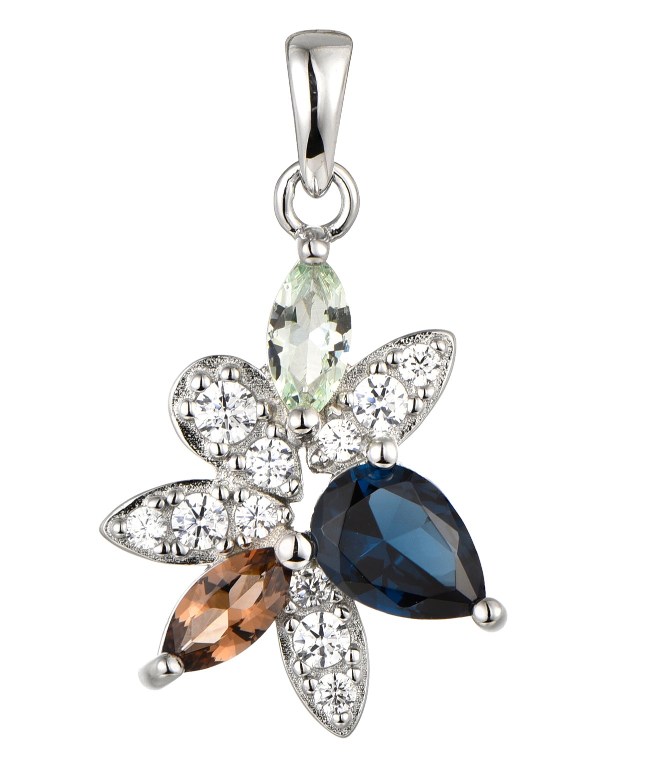 Maxine: Rhodium-plated .925 Sterling Sapphire, Smoky Quartz and Tourmaline Necklace