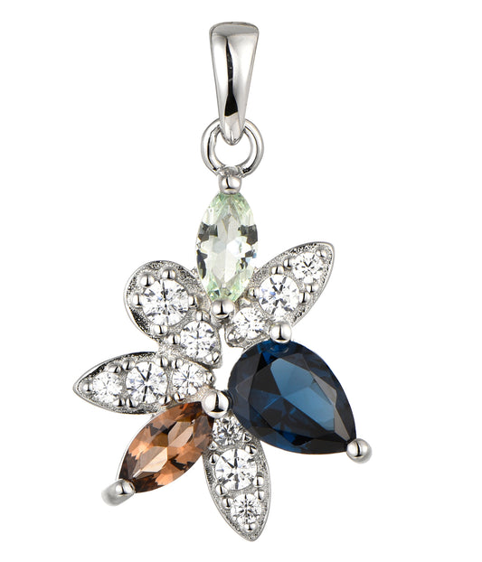 Maxine: Rhodium-plated .925 Sterling Sapphire, Smoky Quartz and Tourmaline Necklace