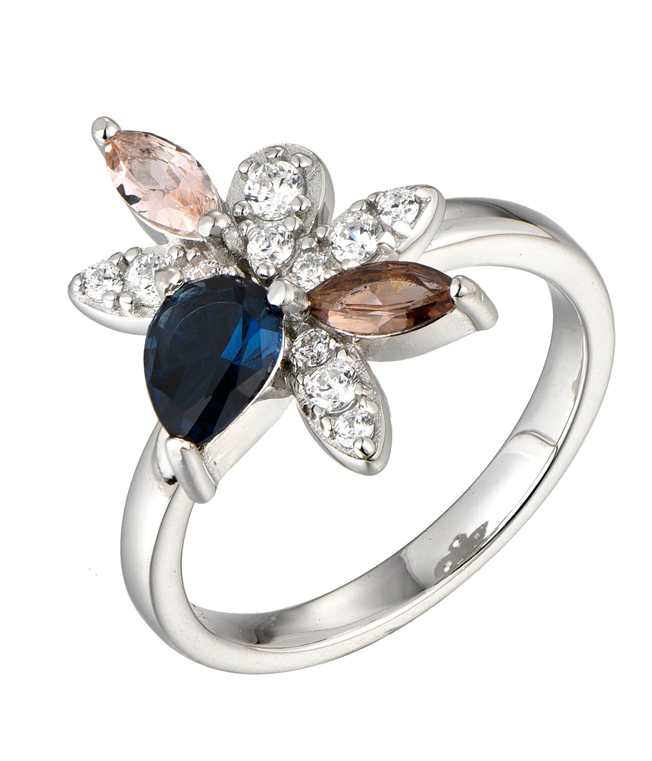 Maxine: Rhodium-plated .925 Sterling Sapphire, Smoky Quartz and Tourmaline Necklace