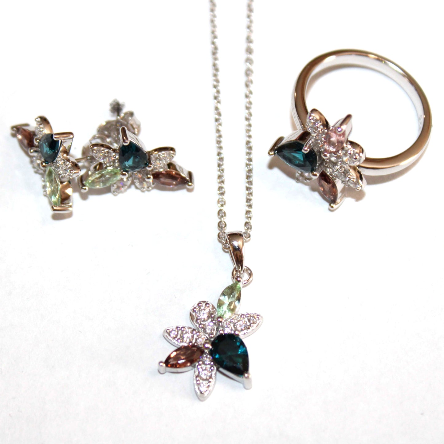 Maxine: Rhodium-plated .925 Sterling Sapphire, Smoky Quartz and Tourmaline Necklace