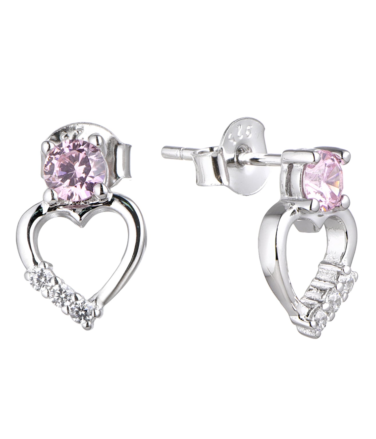 Zoey: Rhodium-plated .925 Sterling Heart Charm with lab-created Pink Sapphire Heart Drop Earrings