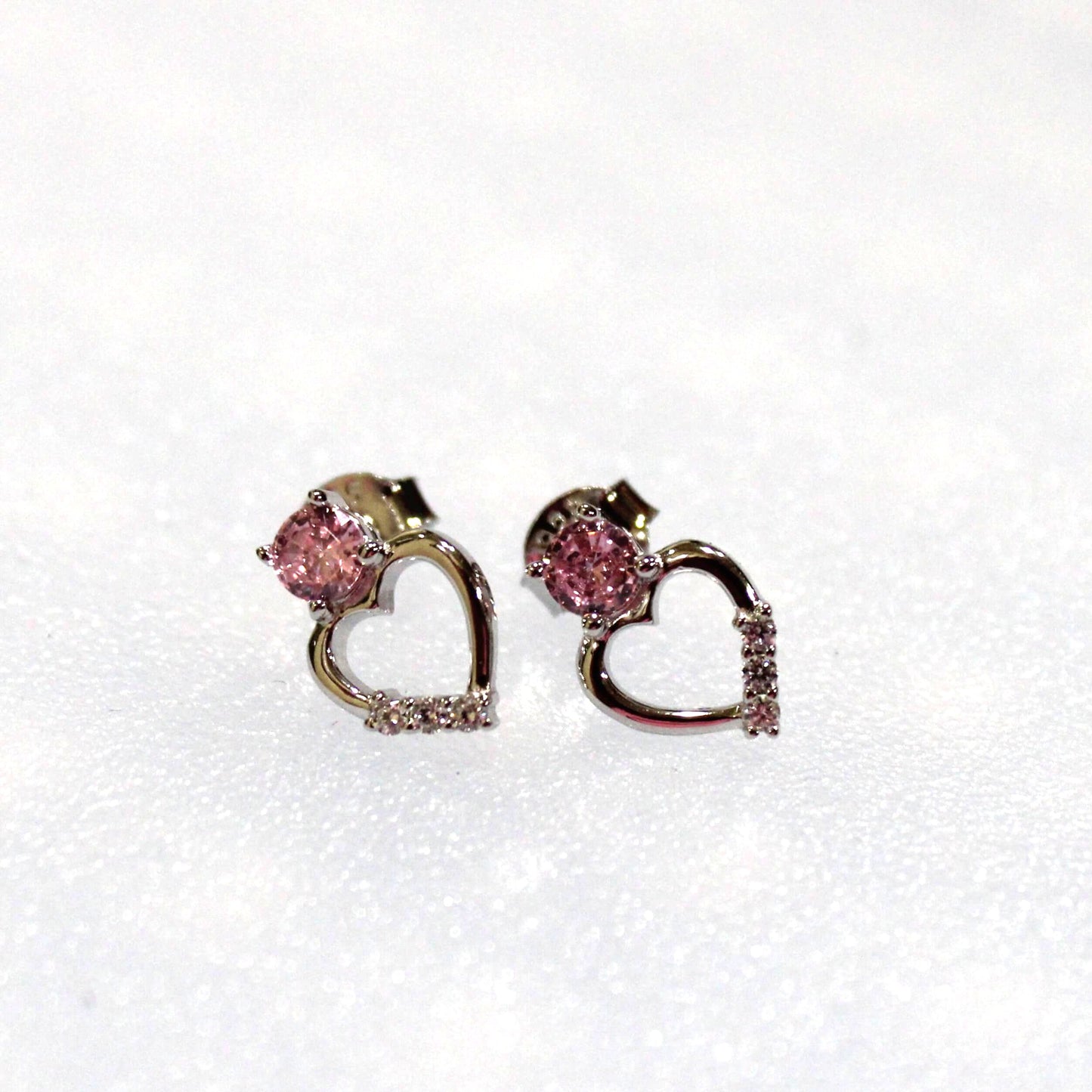 Zoey: Rhodium-plated .925 Sterling Heart Charm with lab-created Pink Sapphire Heart Drop Earrings