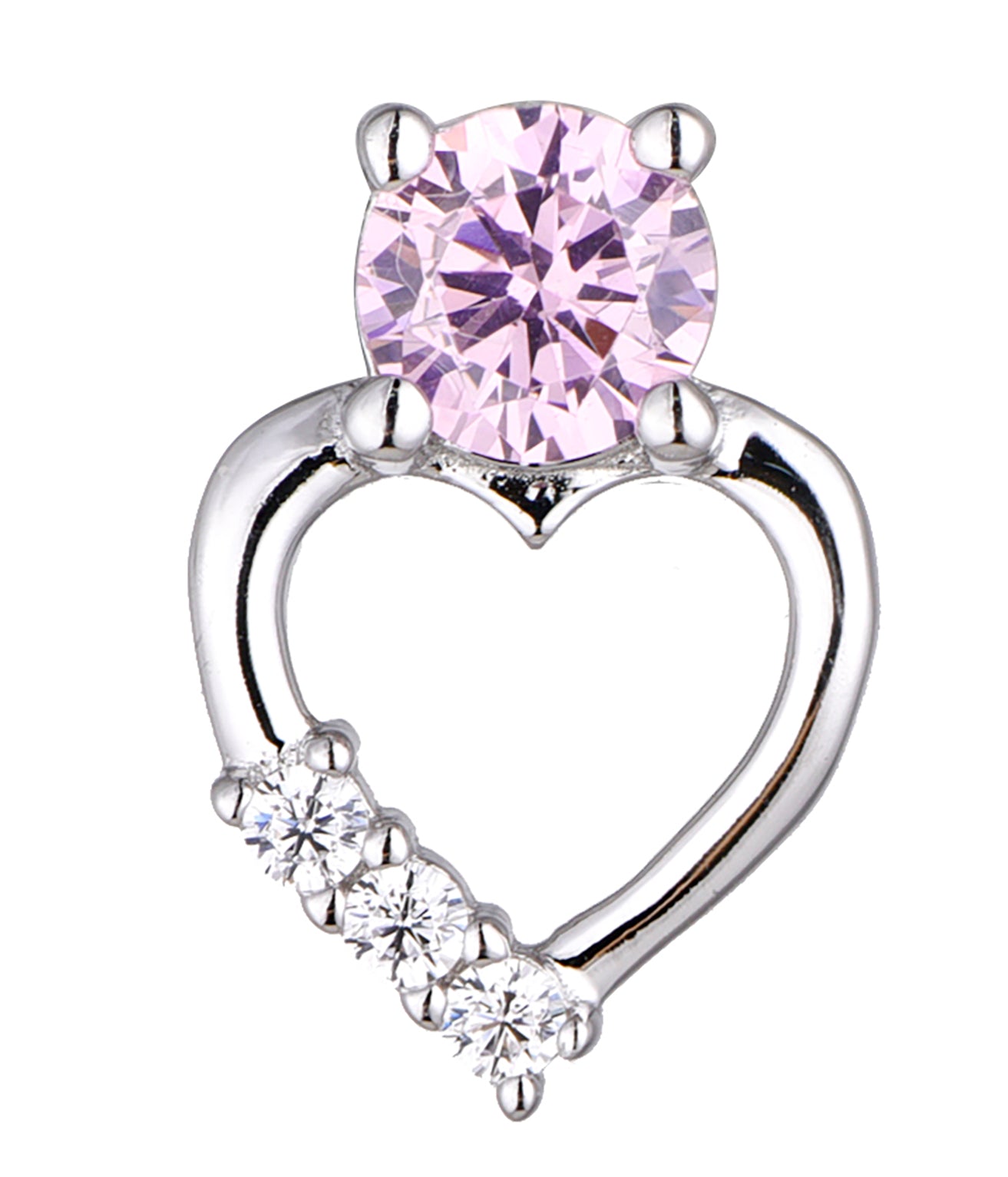 Zoey: Rhodium-plated .925 Sterling Heart Charm with lab-created Pink Sapphire Heart Drop Earrings