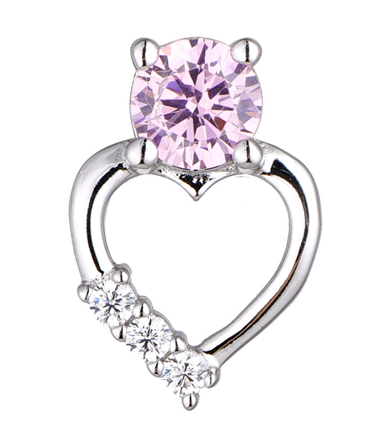 Zoey: Rhodium-plated .925 Sterling Heart Charm with Pink Sapphire and Diamond Accent Necklace