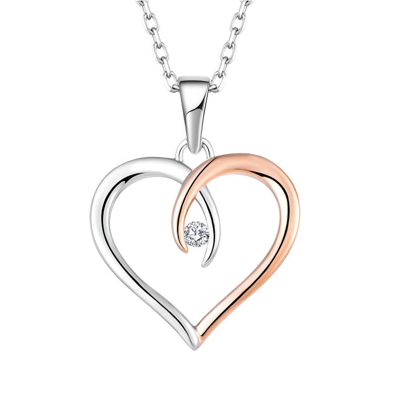 Tori: Rhodium-plated .925 Sterling and Gold Heart with Diamond Necklace