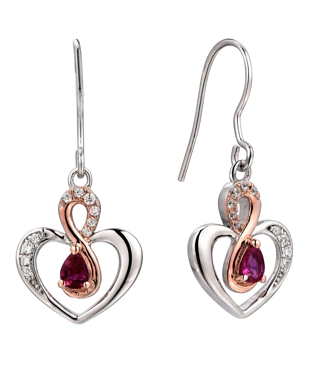 Leanne: Rhodium-plated .925 Sterling lab-created Ruby in Two Tone Heart Necklace