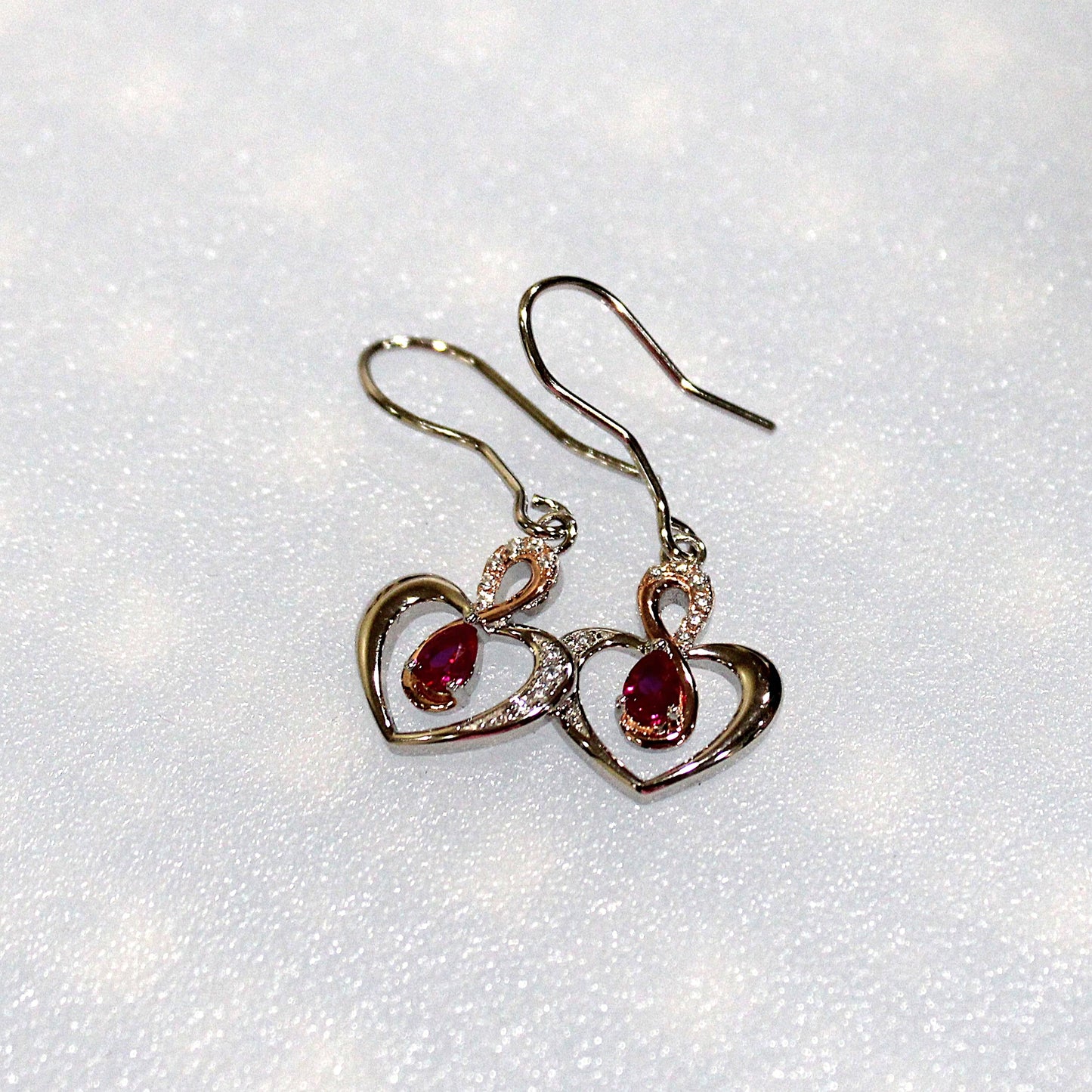 Leanne: Rhodium-plated .925 Sterling lab-created Ruby in Two Tone Heart Necklace