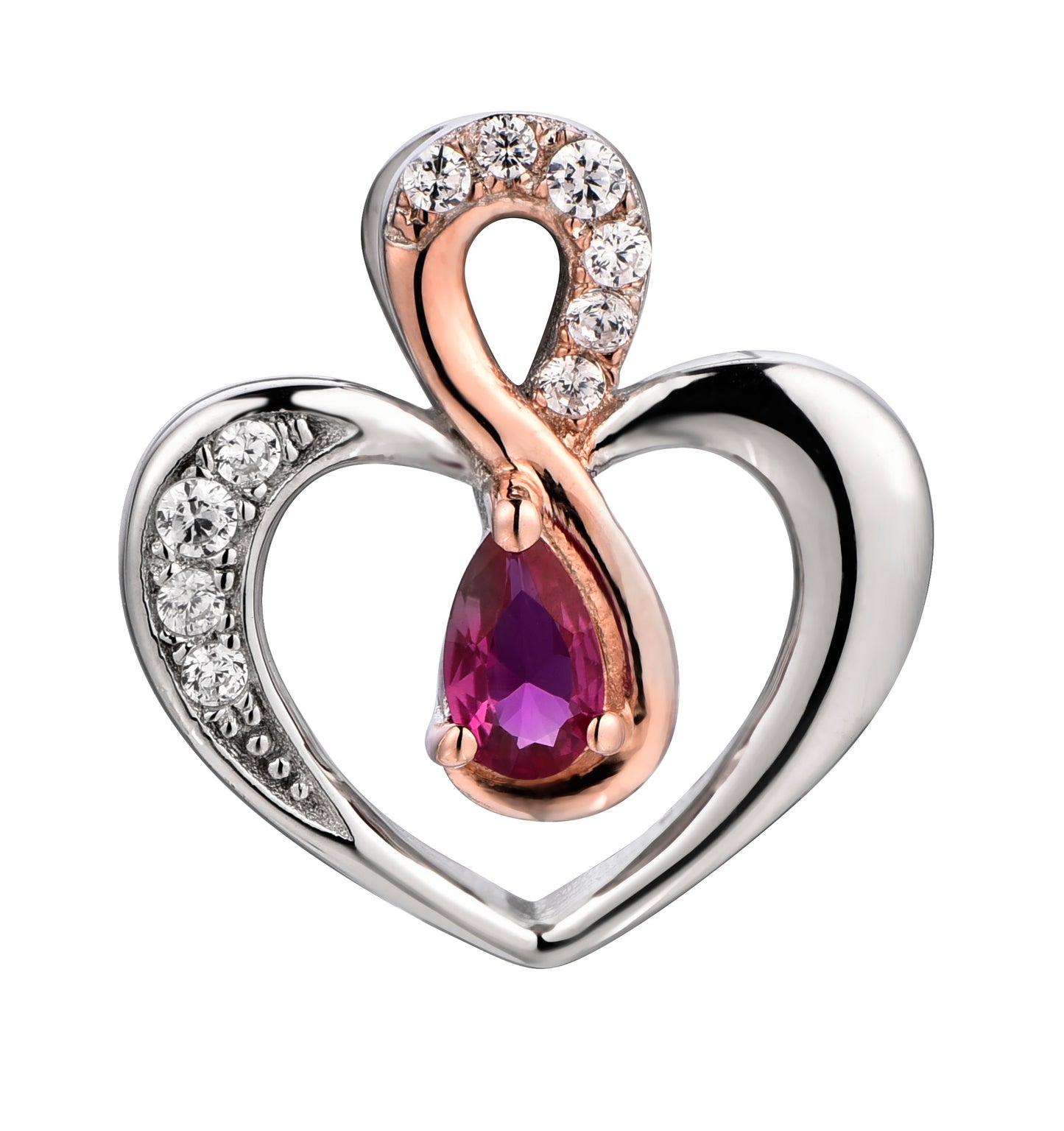 Leanne: Rhodium-plated .925 Sterling lab-created Ruby in Two Tone Heart Necklace
