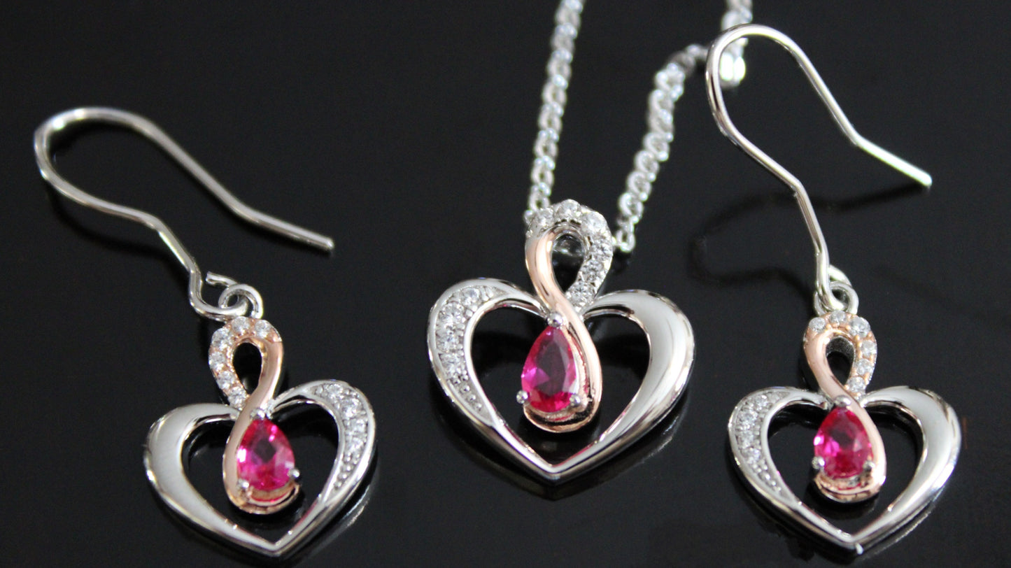 Leanne: Rhodium-plated .925 Sterling lab-created Ruby in Two Tone Heart Necklace