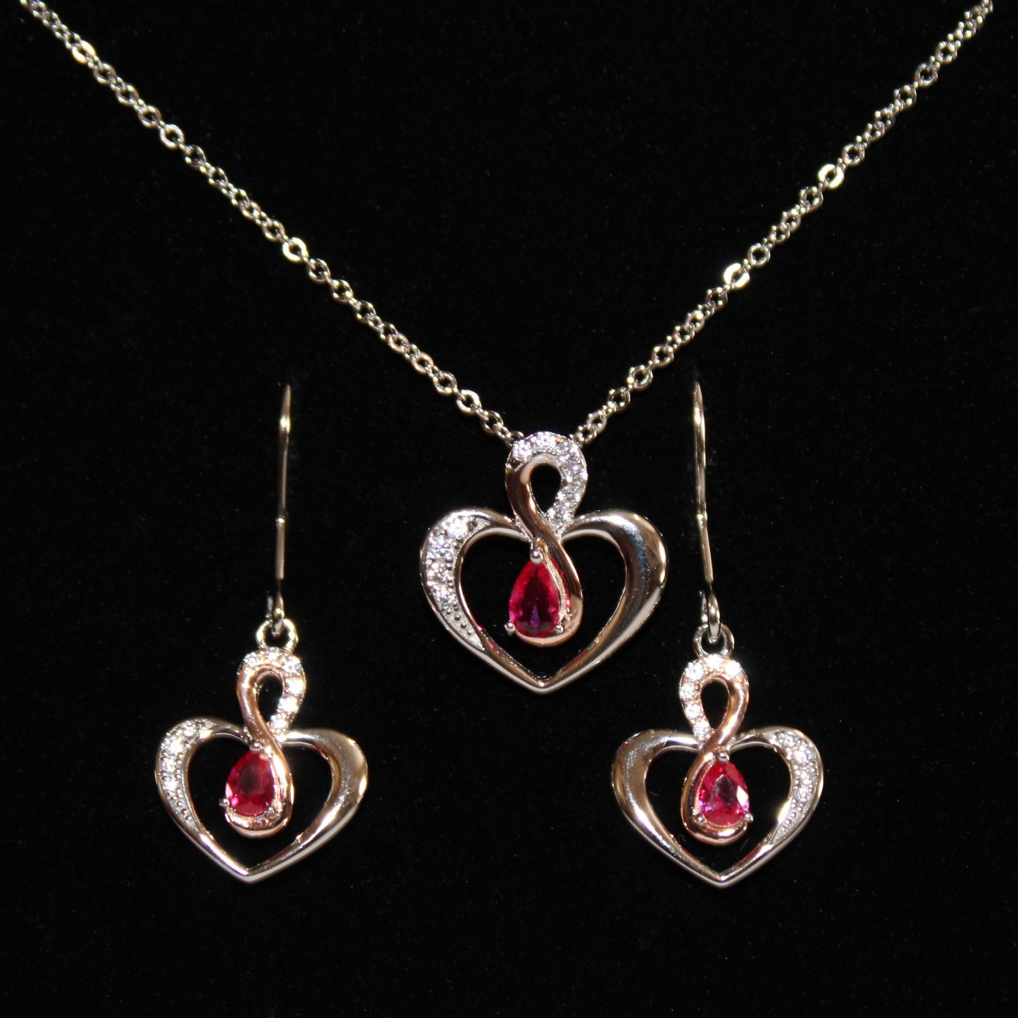 Leanne: Rhodium-plated .925 Sterling lab-created Ruby in Two Tone Heart Necklace