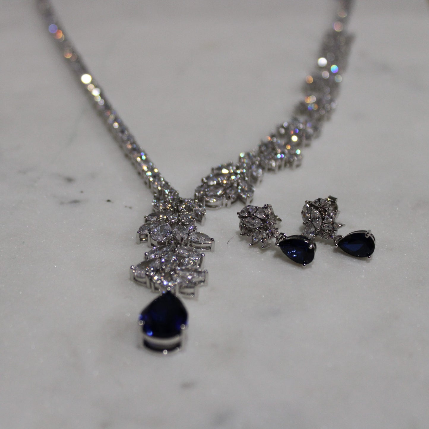 Helena: Marquise Diamonds with Teardrop Sapphire Necklace image 5